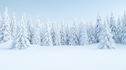 Fototapeta premium Snow-covered pine forest winter landscape, serene background, perfect for winter cards