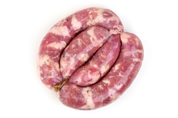 Raw Chopped Meat Sausages Isolated on White Background.