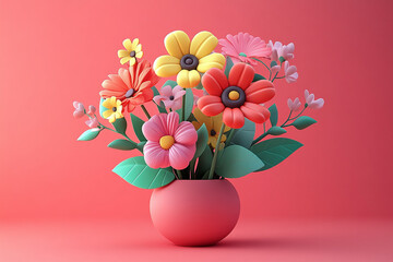 Modern 3D icon Bouquet of flowers on purple background, greeting card