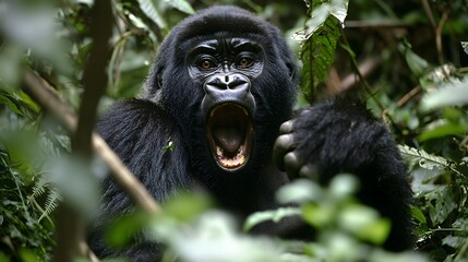 Obraz premium Gorilla roars jungle wildlife close-up
