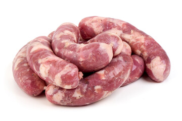 Raw Chopped Meat Sausages Isolated on White Background.