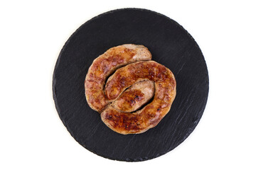 Grilled Sausages, close-up, isolated on white background.
