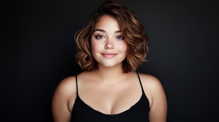 A young woman with wavy brown hair smiles gently