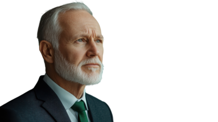 Senior businessman looking up with transparent background