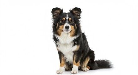 Fototapeta premium Adorable Tricolor Aussie Dog Sitting Pet Puppy Canine Friend
