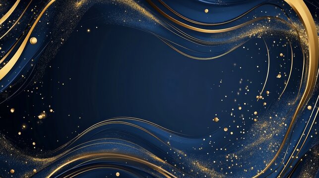 Golden anniversary card template for luxury events and weddings. Blue and gold design for a grand celebration. Creative and elegant design for thank you notes, event conferences, and more.