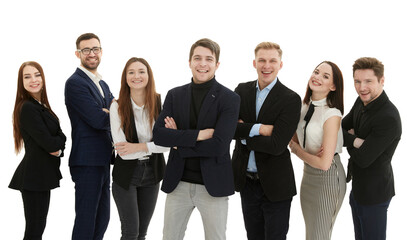 Obraz premium in full growth. group of diverse young people standing together.