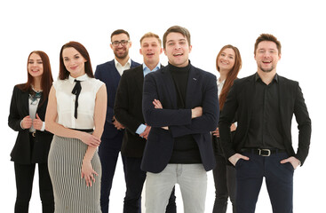 Obraz premium in full growth. group of diverse young people standing together.