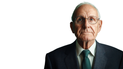 Senior businessman looking serious with transparent background