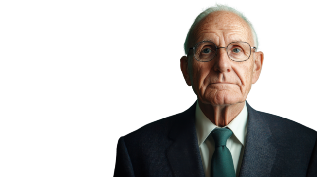 Senior businessman looking serious with transparent background