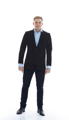 in full growth.a young man in a stylish business suit.