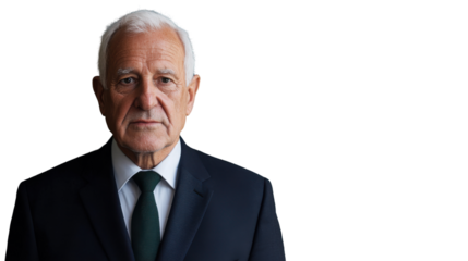 Senior businessman with transparent background posing seriously