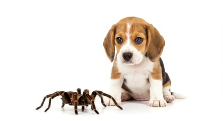 Adorable Beagle Puppy Encounters Tarantula Spider