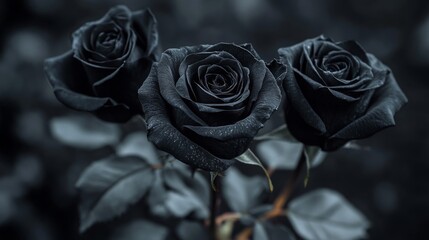 Three Dark Roses Closeup