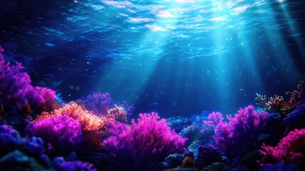 Fototapeta premium Vibrant Underwater Scene with Coral Reef and Sunlight Rays