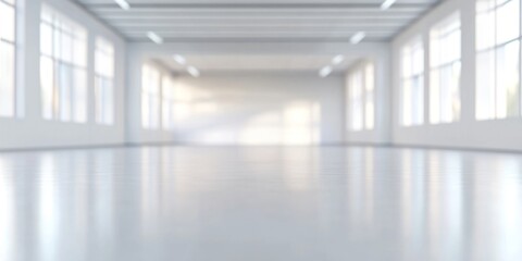 Obraz premium Modern White Spacious Interior Design: Empty Room with Large Windows and Bright Sunlight