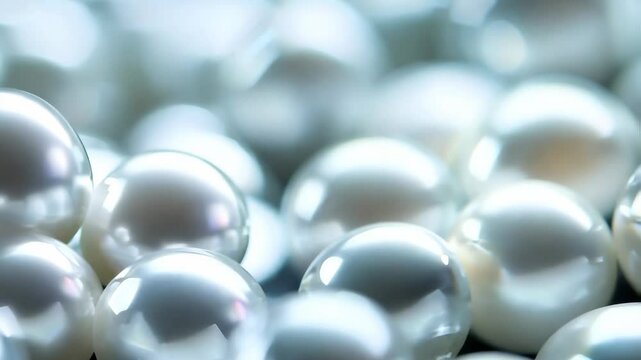 Shimmering pearls glistening in gentle motion under soft lighting