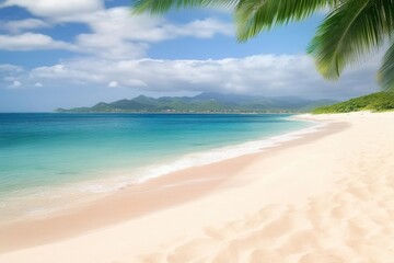 Tropical beach scene with palm trees and ocean