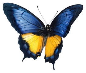 Obraz premium PNG A flying blue yellow butterfly photography background insect.