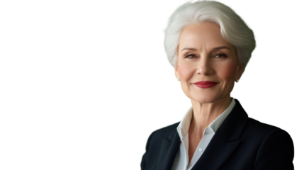 Smiling senior businesswoman with transparent background is posing for a portrait