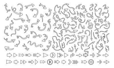 Hand drawn arrows collection Set simple flat arrows isolated on white background Arrow mark icons arrow set