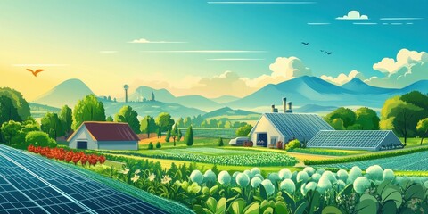 Sustainable Farmland Solar Energy Green Hills Landscape