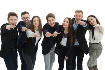 Obraz premium in full growth. group of young business people pointing at you .