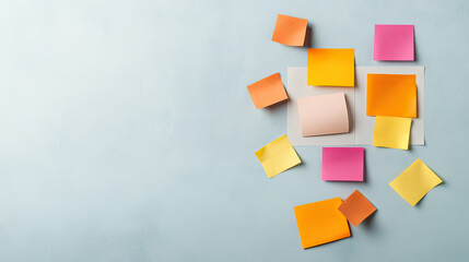 Colorful Sticky Notes Arranged on a Light Blue Surface for Creative Ideas
