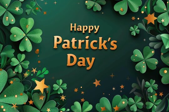 Background with lucky leaf clover for St Patrick's day. A text and Green shamrock background. Generative AI Illustration. MZ 