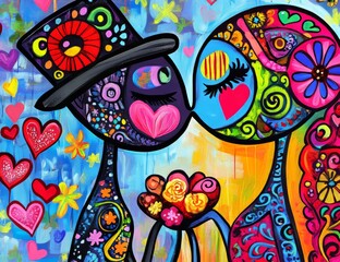 Obraz premium San Valentín, día de los enamorados, día del amor, pintura, saludo, ilustración simple, libro de cuentos, narración, amor