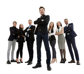 Fototapeta premium young businessman leading a team of young business people.