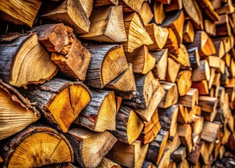 Rugged Chopped Wood Texture: Portrait Photography of Stacked Firewood
