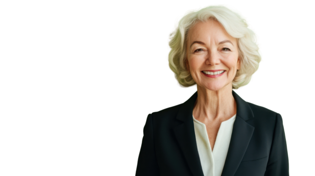 Smiling senior businesswoman posing on transparent background