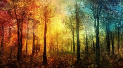 Fototapeta premium A Dreamlike Autumn Forest Scene With Vivid Colors
