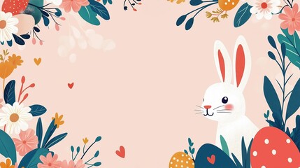 Cute Easter bunny illustration with floral design 