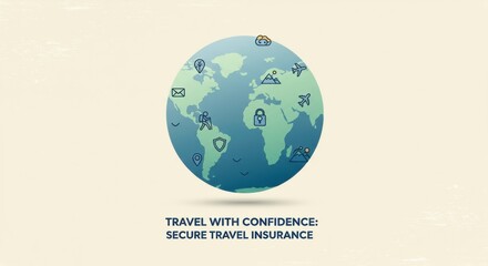Travel Insurance & Global Reach: A visually engaging illustration of a globe, adorned with travel-related icons, communicates security and protection.