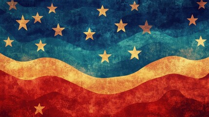 Abstract American Flag Design With Wavy Stripes and Stars