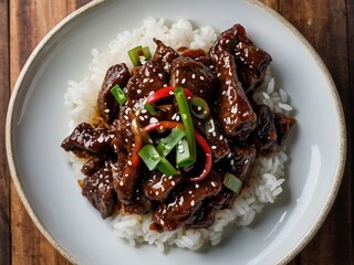 Savory Mongolian Beef Stir-Fry with White Rice and Colorful Vegetables