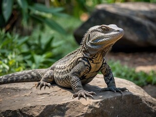 Obraz premium Vibrant Close-Up of a Monitor Lizard in Its Rocky Habitat Showcasing Detailed Textures and Biodiversity