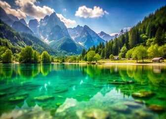 Fototapeta premium Scenic Emerald Waters of Lake Jasna in Kranjska Gora, Slovenia