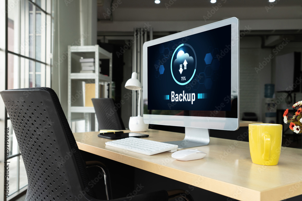 Poster backup storage data internet technology business concept. database storage cloud technology file dat