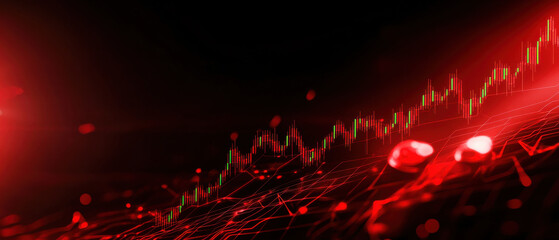 Dynamic stock market chart with red lines and glowing elements