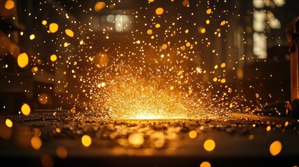 Naklejka premium Bright Sparks and Glowing Embers from Metalworking in Workshop