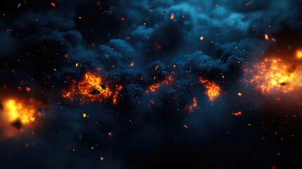 Dramatic Scene of Fiery Flames Erupting from Dark Cloudy Sky