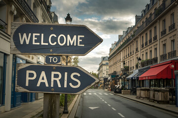 Welcome to Paris – Wooden Road Sign, France