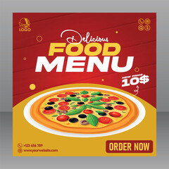 Square Delicious Pizza Food Menu Poster or Flyer For Restaurant and Marketing Purposes, Food Poster, Food Banner, Food Flyer, Restaurant Poster, Restaurant Banner, Restaurant Flyer
