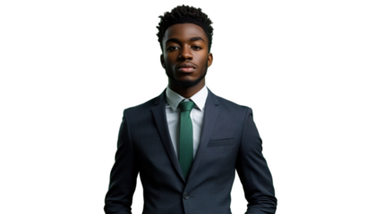 Confident businessman posing with hands in pockets on transparent background