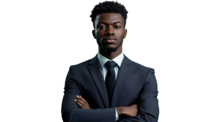 Confident businessman crossing arms on transparent background