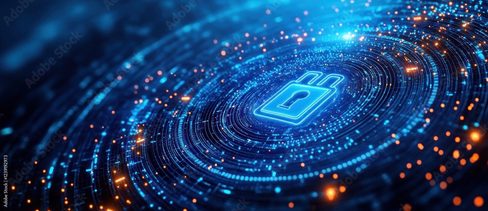 Poster cyber security protection technology digital privacy network information lock concept