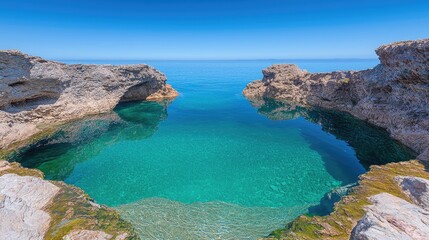 Obraz premium Coastal rock pool, turquoise water, sunny day, ocean view